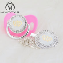 Load image into Gallery viewer, MIYOCAR 11 color silver bling gold crown bling pacifier and pacifier clip BPA free dummy bling unique design GCR2-1